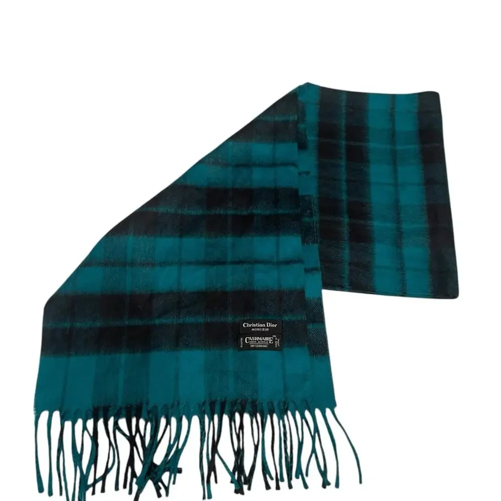 Christian Dior Vintage Cashmere Checkered Scarf Size: ONE SIZE